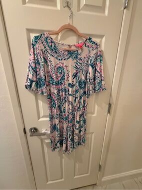Lilly Pulitzer Pink and Teal Paisley Romper